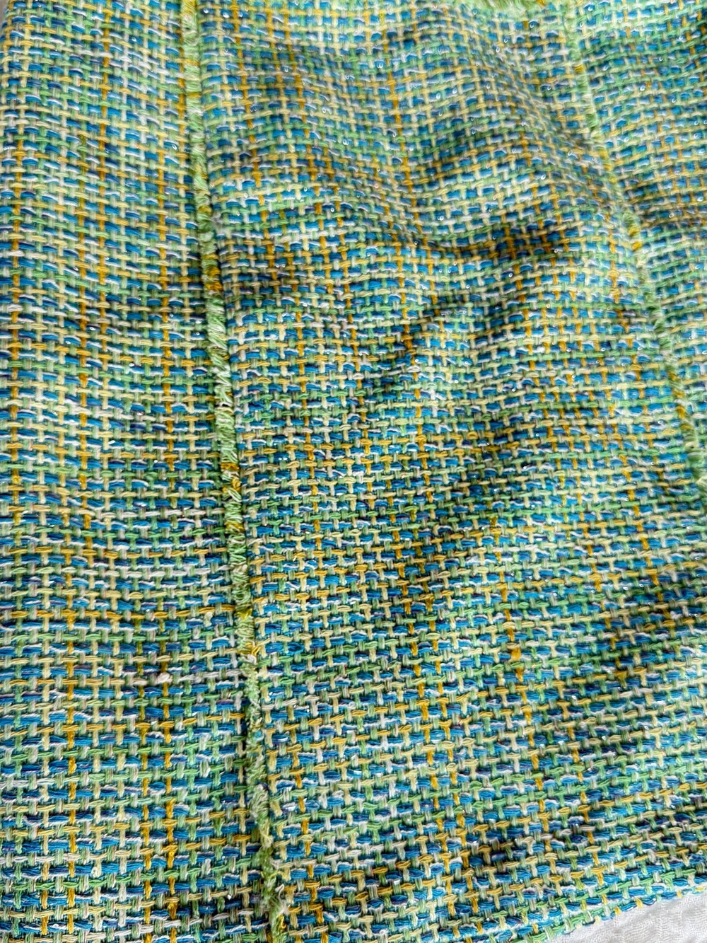 J McLaughlin Tweed A Line Skirt Teal Green Fringe Trim Lined Size 4 - Picture 4 of 12